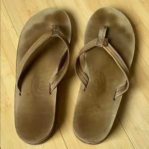 Tan leather Rainbow flip flops, size 7.5.